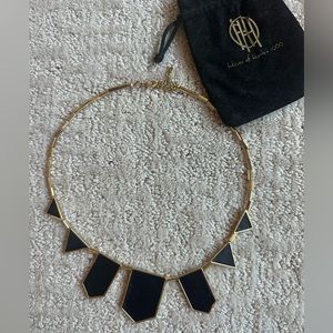 House of Harlow 1960 Black Leather & Gold Geometric Necklace
